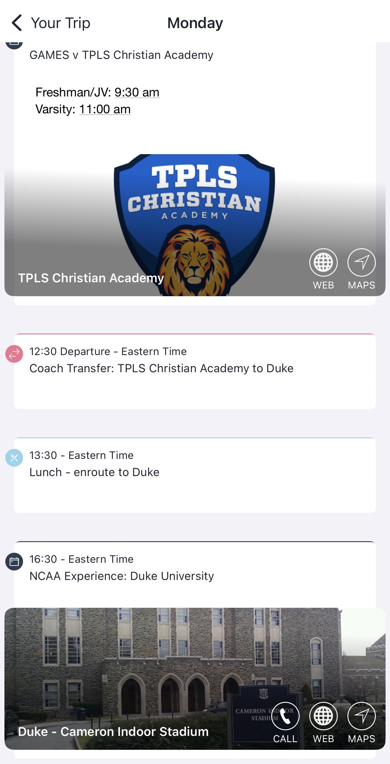 Trip Plans day itinerary